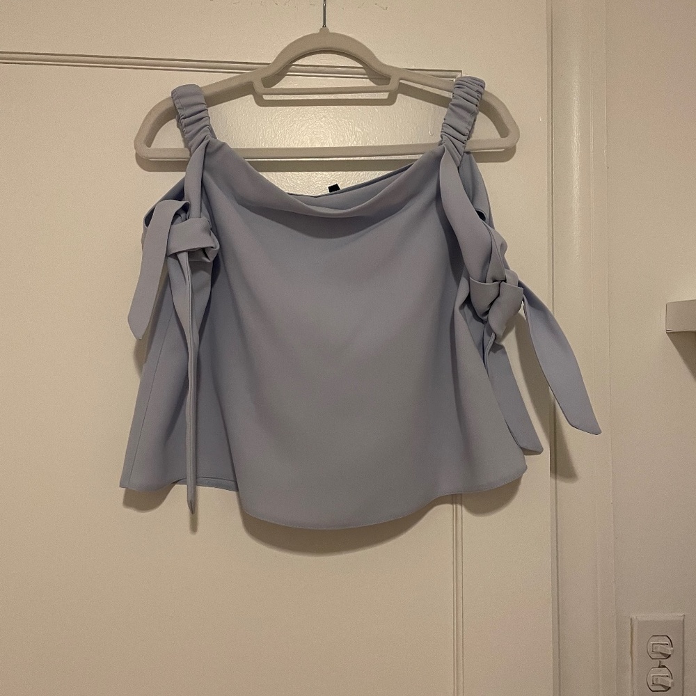 Topshop Light Blue Off-the-Shoulder Shirt